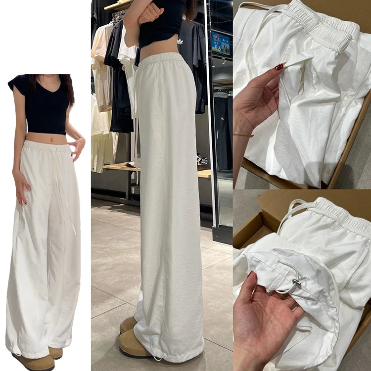 Korean Sle Simple White Straight Leg Pants Women Summer Thin High Waist Wide Leg Loose Feelings Casual Trousers