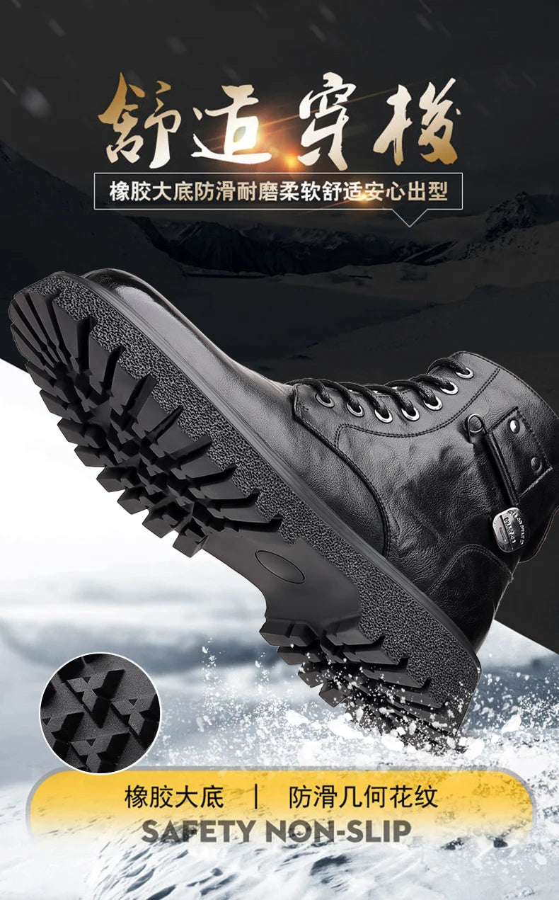 Men's High-Top Boots: British Style Thickened Sole Genuine Leather Indestructible Work Boots, Couple Big Yellow Boots for Men an