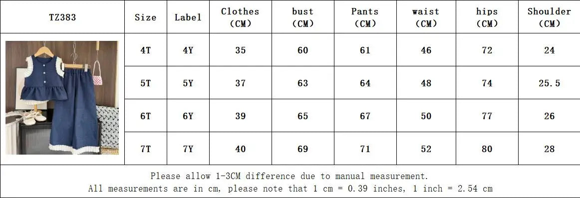 Bear Leader Korean Version Kids Clothes Girls Blue Imitation Denim Suit Summer New Sleeveless Top+Wide Leg Pants Two-piece Set