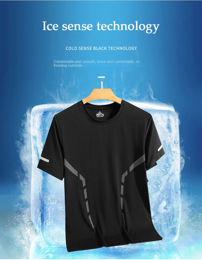 Men Running T-shirt Breathable Stretch Summer Top Gym Fitness Running Thin Short Sleeve Sportswear M-5XL Gray Blue Black White