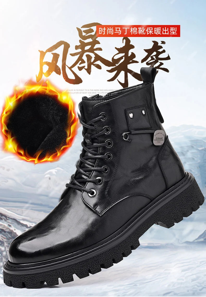 Men's High-Top Boots: British Style Thickened Sole Genuine Leather Indestructible Work Boots, Couple Big Yellow Boots for Men an