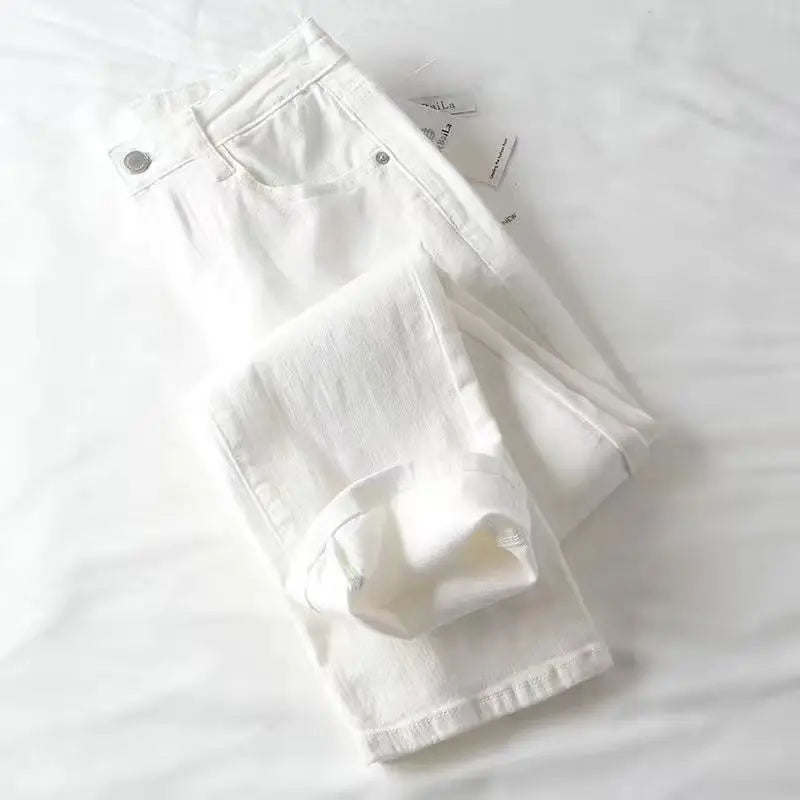 Slimming Fleece Lined Harajuku Style Women's Jeans High Waist Skinny Casual Thickened Cotton Denim Pants Korean Fashion