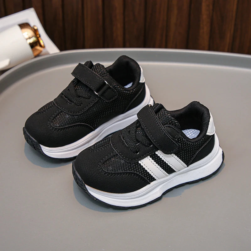 Children's Sneakers 0-8 Years Old Blue Leather Boys Girls Single Shoes Four Seasons Models Soft Non-slip Kids Walking Shoes