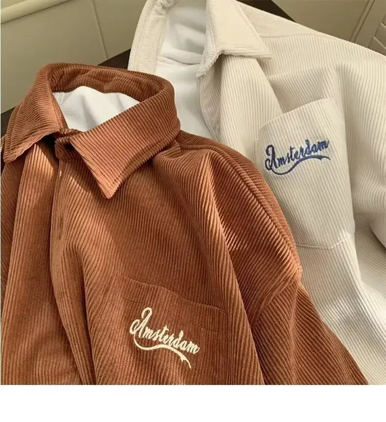 2025 New Retro Lapel Loose Long Sleeve Casual Shirt Jacket Men's Korean Style Trendy Spring Autumn Wear Comfortable Outerwear