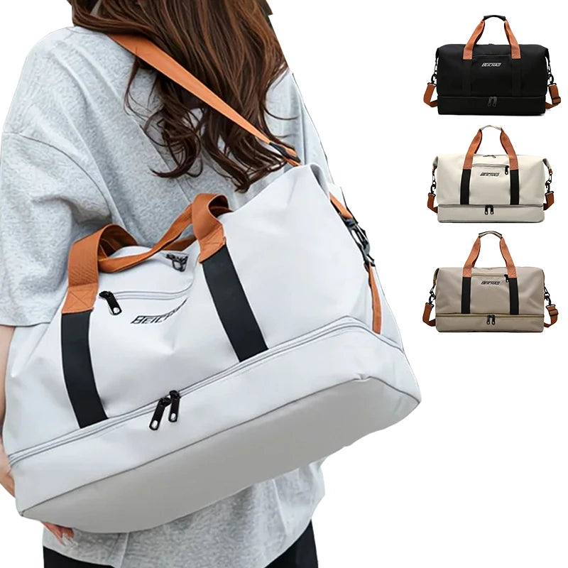 Large Capacity Travel Bag, Dry Wet Separation Design, Foldable Waterproof Gym Bag,Shoe Compartment, Ideal for Outdoor Activities