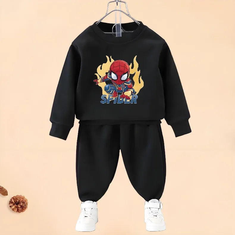 Marvel Anime Spiderman Boys Long Sleeve Hoodies Sets Fall Children's Pullover and Trousers Two Piece Suit Kids Casual Sweatsuit