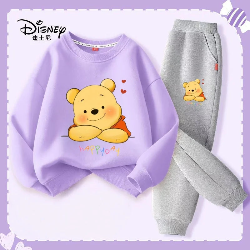 Spring Baby Girls Clothes Set Children Disney Winnie the Pooh Print Sweatshirt Top and Pants Bottom 2Pcs Suit Cotton Tracksuit