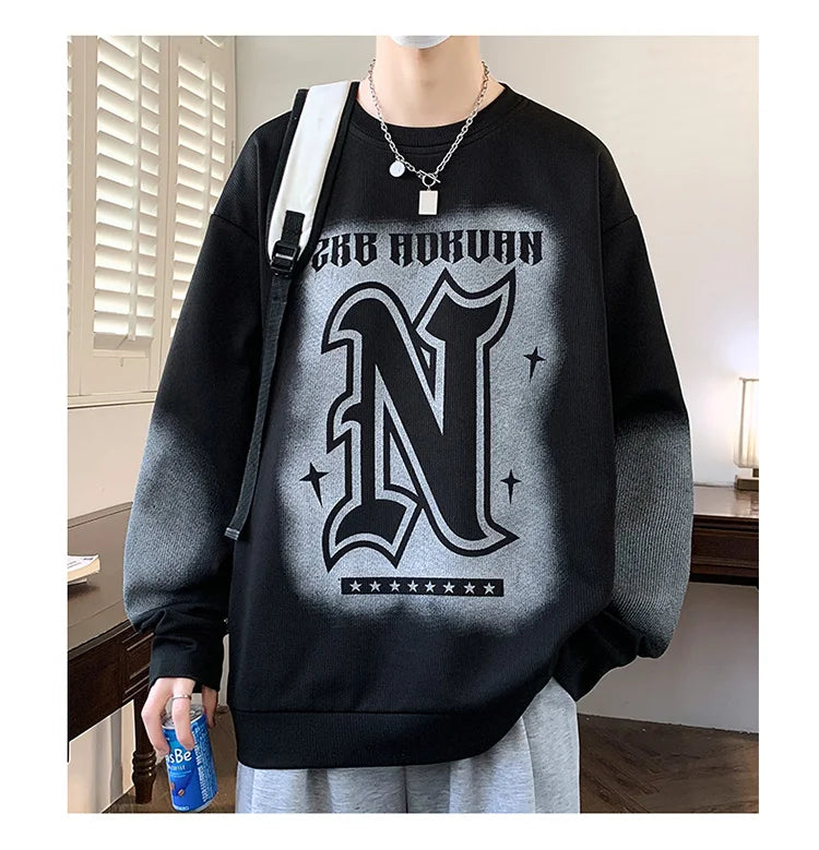 Trendy Men's Hoodie Fashionable Round-Neck Loose Casual Sweatshirt for Spring and Autumn Comfortable Youthful and Dynamic Top
