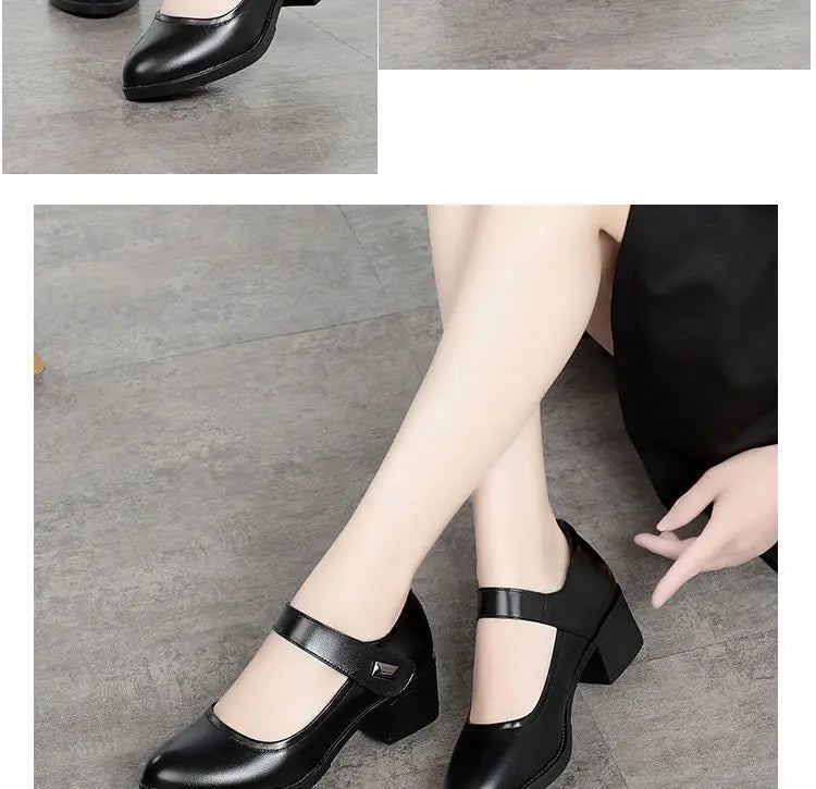 Women's Single Shoes 2025 Summer Breathable Women Pumps Coarse Heel Soft Bottom Work Shoes Casual Comfortable Black Heels Shoes
