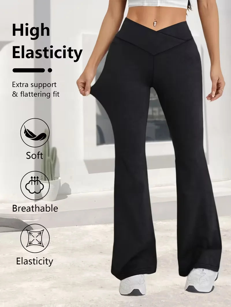 Women's High-Waisted Flare Pants - Cross-Waist Elastic Design, Versatile Long Slim Wide-Leg Trousers,Plus Size Clothes,Jeans（New
