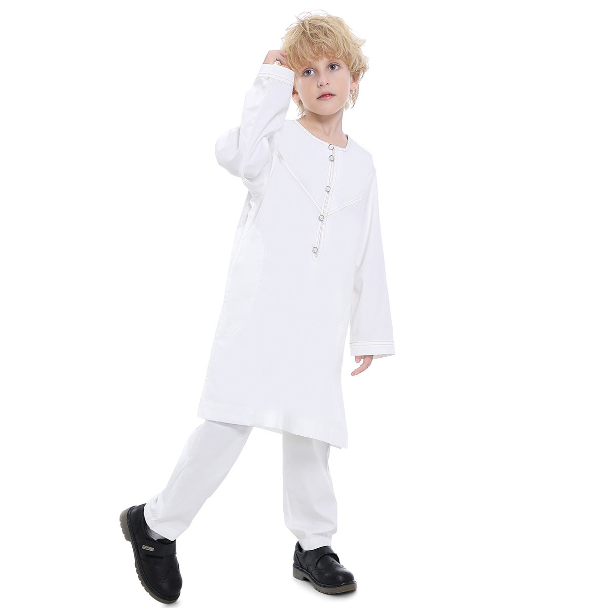 Muslim Kids Jubba Thobe Arab Boy Thobe Children Abaya Ramadan Dress Pant Set 2 Piece Caftan Robe Kaftan Musulman Ensembles