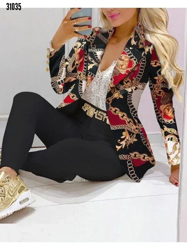 2025 Spring Autumn Two Piece Set Women Office Tracksuits For Ladies Outfits Lapel Collar Double Breasted Blazer Suit Pants Set