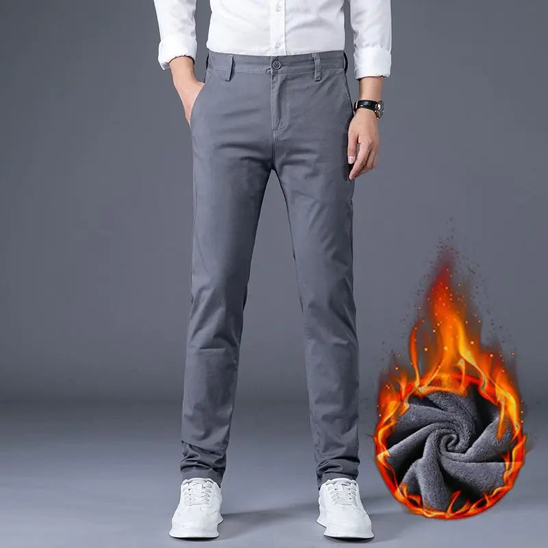 Men's Business Spring and Autumn Men's Casual Pants High-end Cotton Straight Stretch New Long Pants Slim Fleece PantsPlush