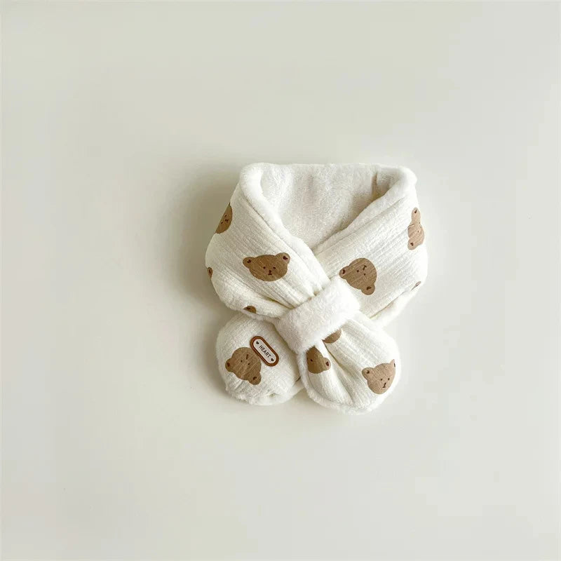 Cute Bear Baby Scarfs Winter Fleece Neck Warmer Cross Scarves for Girls Boys Toddler Kids Warm Accessories Korean 1-6 Years Old
