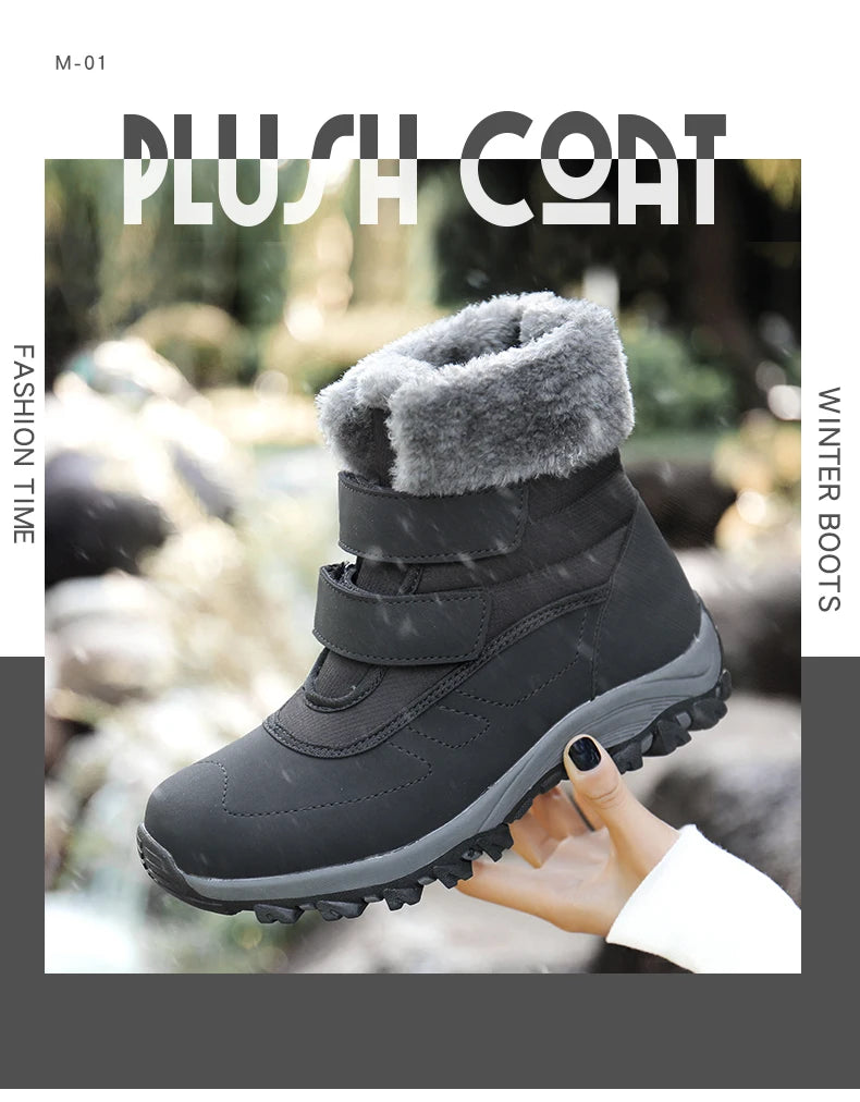 Boots for Women Platform Outdoor Snow Boots Non-slip Winter Walking Shoes Fur Warm Ankle Boots Wedge Waterproof Thigh High Boots