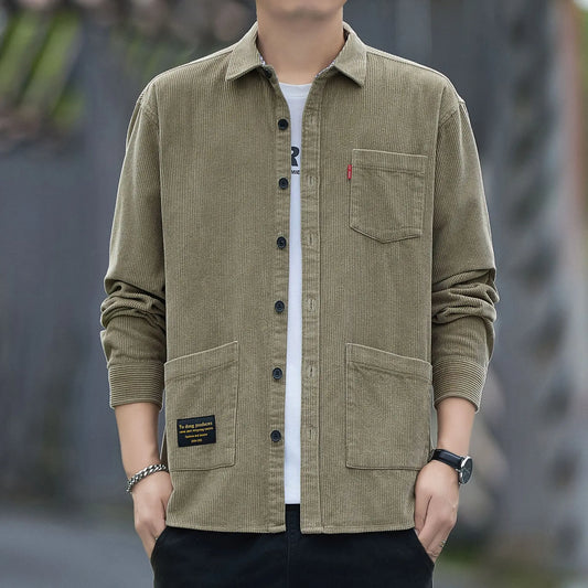 Corduroy Long Sleeve Shirt Casual Slim Fit Youth Multi Pocket Wear Resistant Fashionable Spring Autumn Men's Outerwear