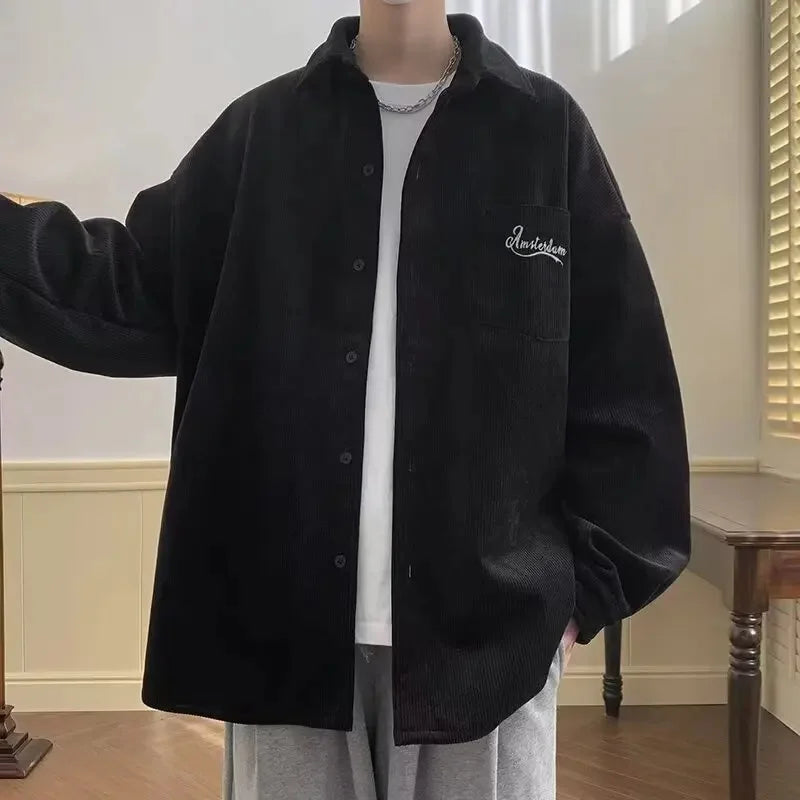 2025 New Retro Lapel Loose Long Sleeve Casual Shirt Jacket Men's Korean Style Trendy Spring Autumn Wear Comfortable Outerwear