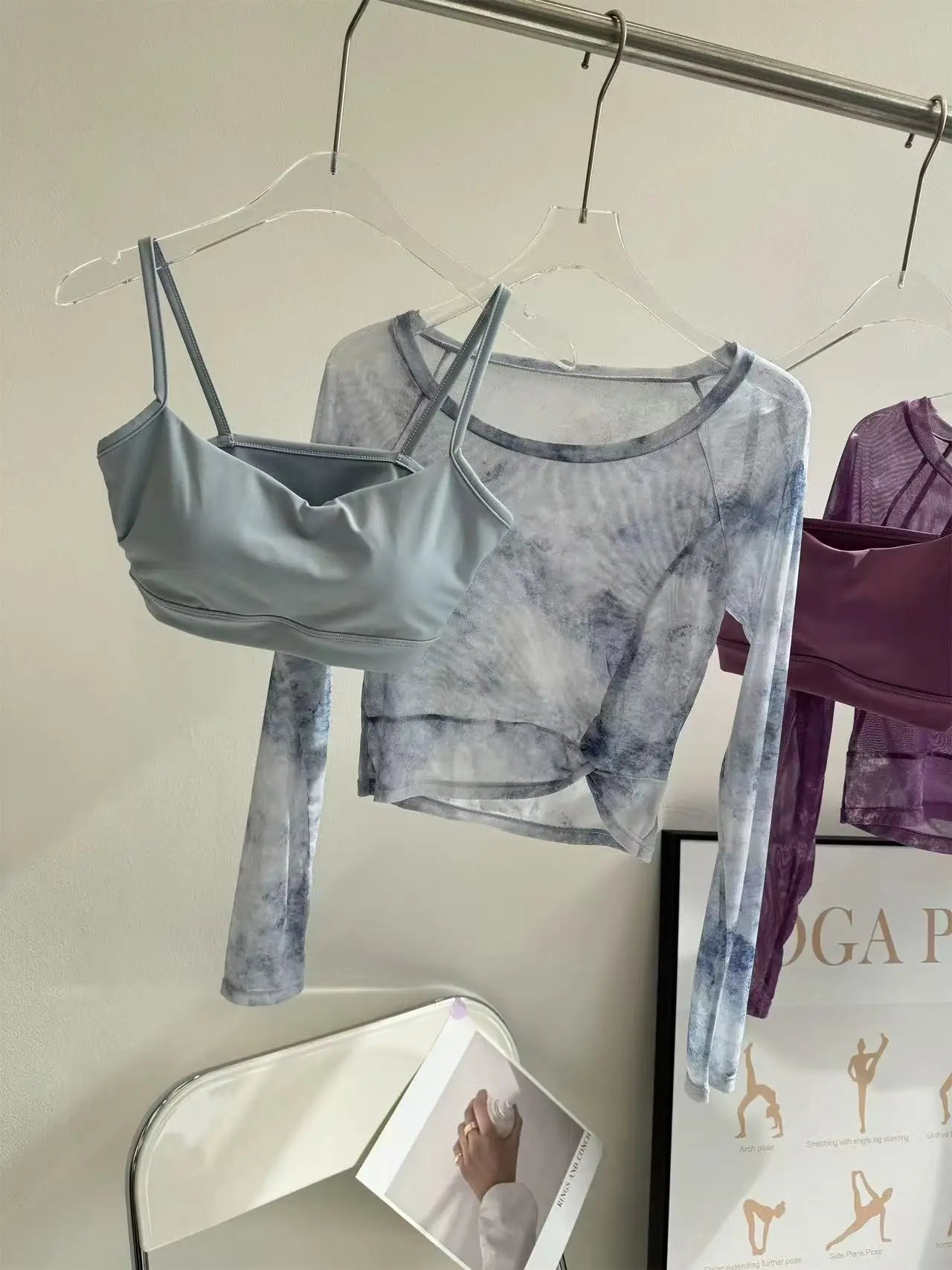 2PCS Gym Top Bra with T-Shirt Women Fitness Sport Crop Top Sexy Long Sleeve Shirt Quick Dry Yoga Shirt Outdoor Clothes