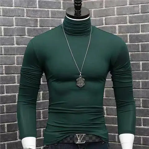 Trendy Casual Turtleneck Men's Modal Winter Sweater turtleneck Cool Blouse Tight Modal T-shirt Youth Solid Color Base Shirt Top