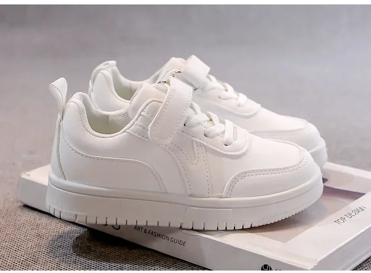 Kids Sports Shoes Non-slip Soft Sole Children White Shoes Hook&loop 2025 New Students School Flat Shoes Comfortable Trendy