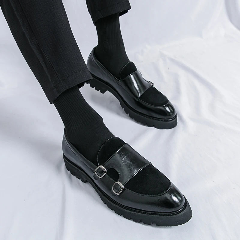 British Men's Shoes Trend Thick Soles High Height Loafers Green Outdoor Commuting Leather Casual Shoes for Men's Lightweight