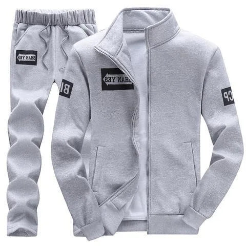 Trendy Hoodie Men's Stand Collar Jacket Casual Sportswear Long Pants Spring Autumn Youth plus Size Clothing Set