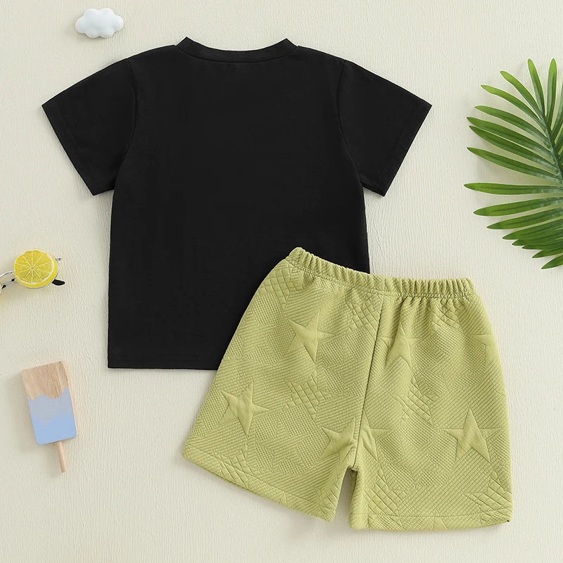 Pudcoco Kids Baby Boys Shorts Set, Short Sleeve T-shirt with Elastic Waist Stars Shorts Toddler Set Summer Outfit