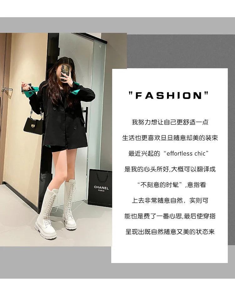 Long boots for women  spring 2025 new white thick soled long boots with thick legs and high waisted straps