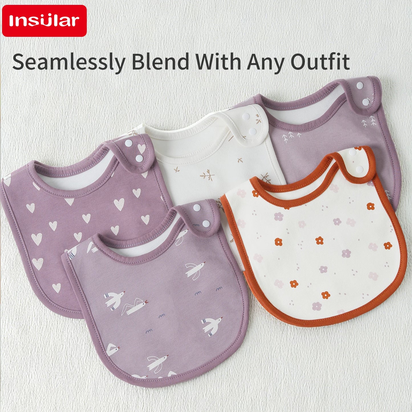 5 Pcs/set Baby Bibs U-shaped Infant Saliva Towel Easy to Wipe Kids Eating Cloth 100% Cotton Anti-spitting Skin-friendly 1-3Y