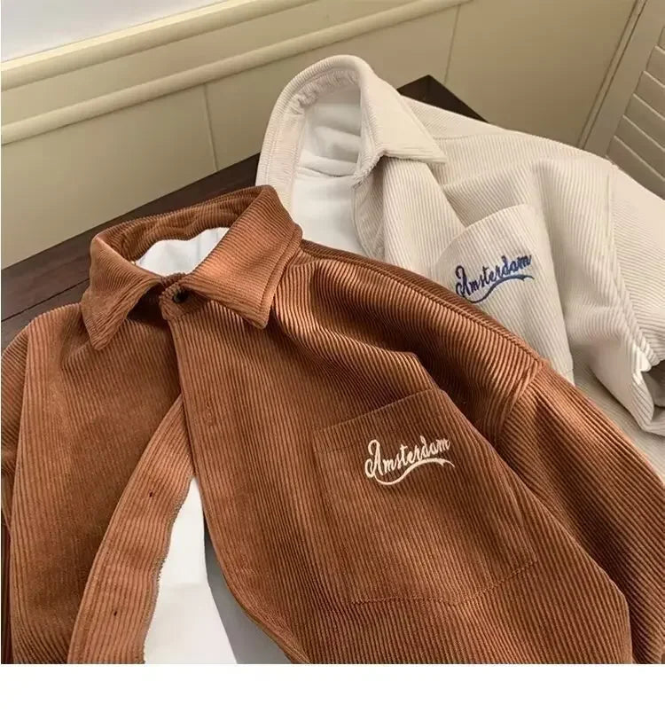 2025 New Retro Lapel Loose Long Sleeve Casual Shirt Jacket Men's Korean Style Trendy Spring Autumn Wear Comfortable Outerwear