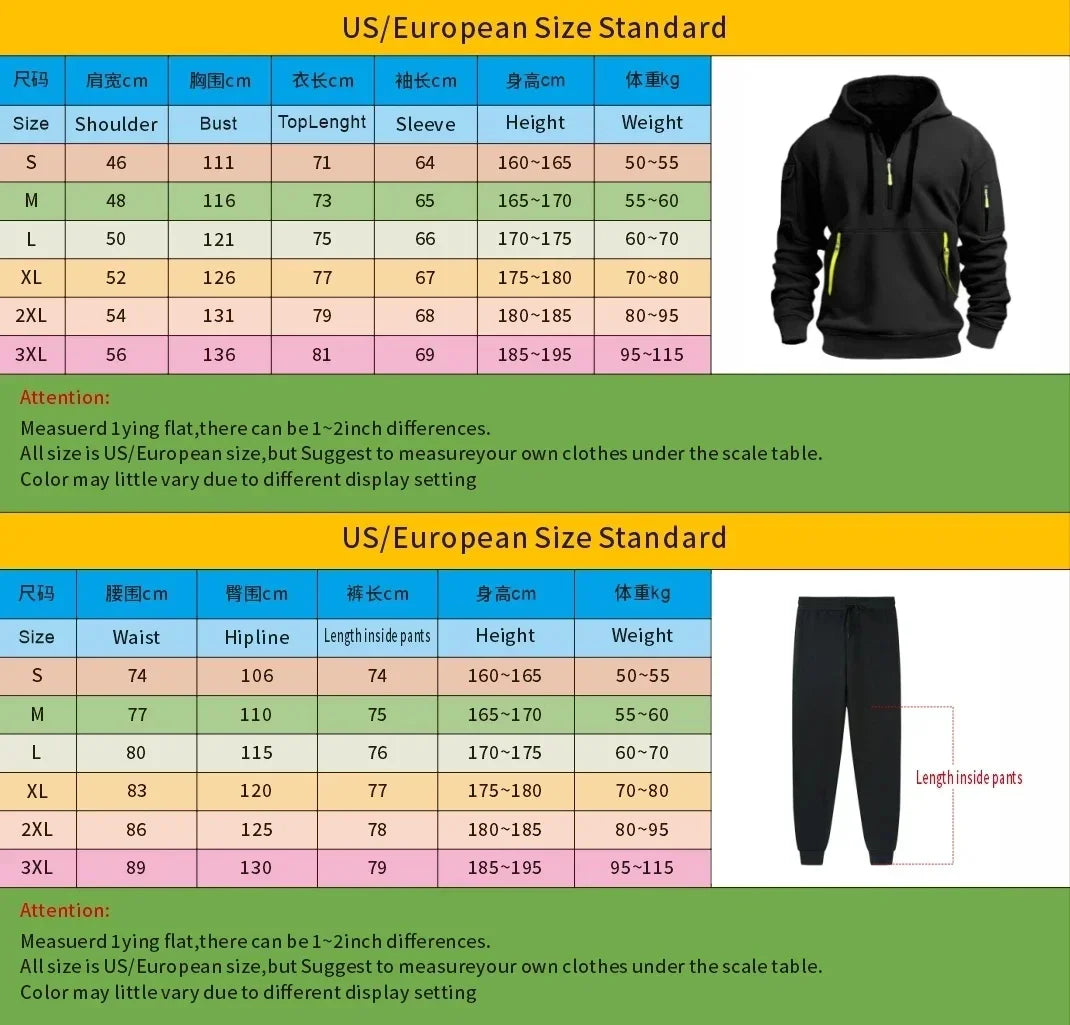 Men's Autumn and Winter New Pullovers Hoodie and Pants 2-piece Set, Outdoor Jogging Windproof Zipper Warm Men's Sportswear