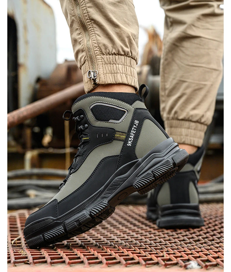 Men's High Top Work Safety Boots with Steel Toe - Anti-Smash, Durable, Protective & Comfortable for Industrial and Outdoor Use
