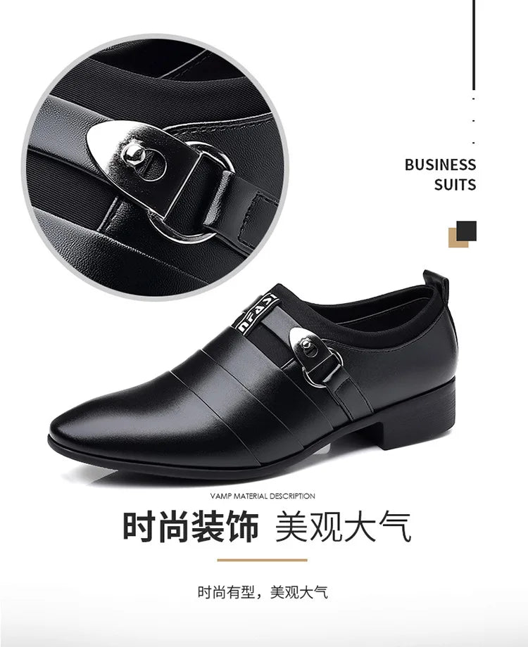 Classic Leather Shoes for Men Slip on Pointed Toe Oxfords Formal Wedding Party Office Business Casual Dress Shoes for Male2023