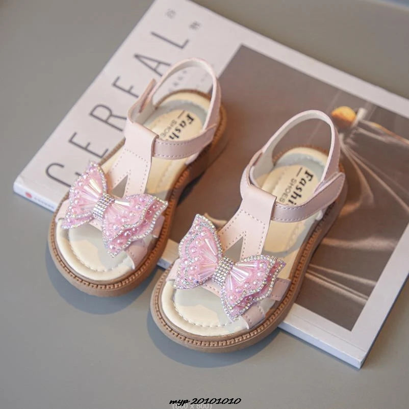 Kids Sandals Girls Shoes Summer New Arrival Beach Shoes with Slip-Resistant Soles Princess Style Sweet Exquisite 23-36 Size