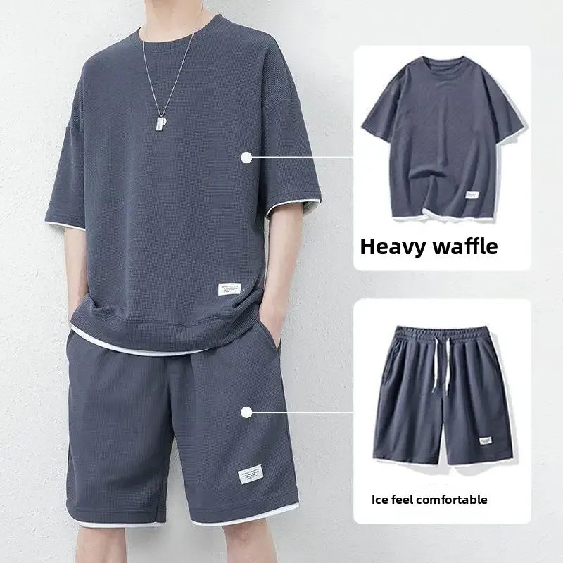 Casual Short Sleeve Sportswear Set for Men Summer Large Size Teenagers T-Shirt And Shorts Combo Comfortable Breathable Men's Out