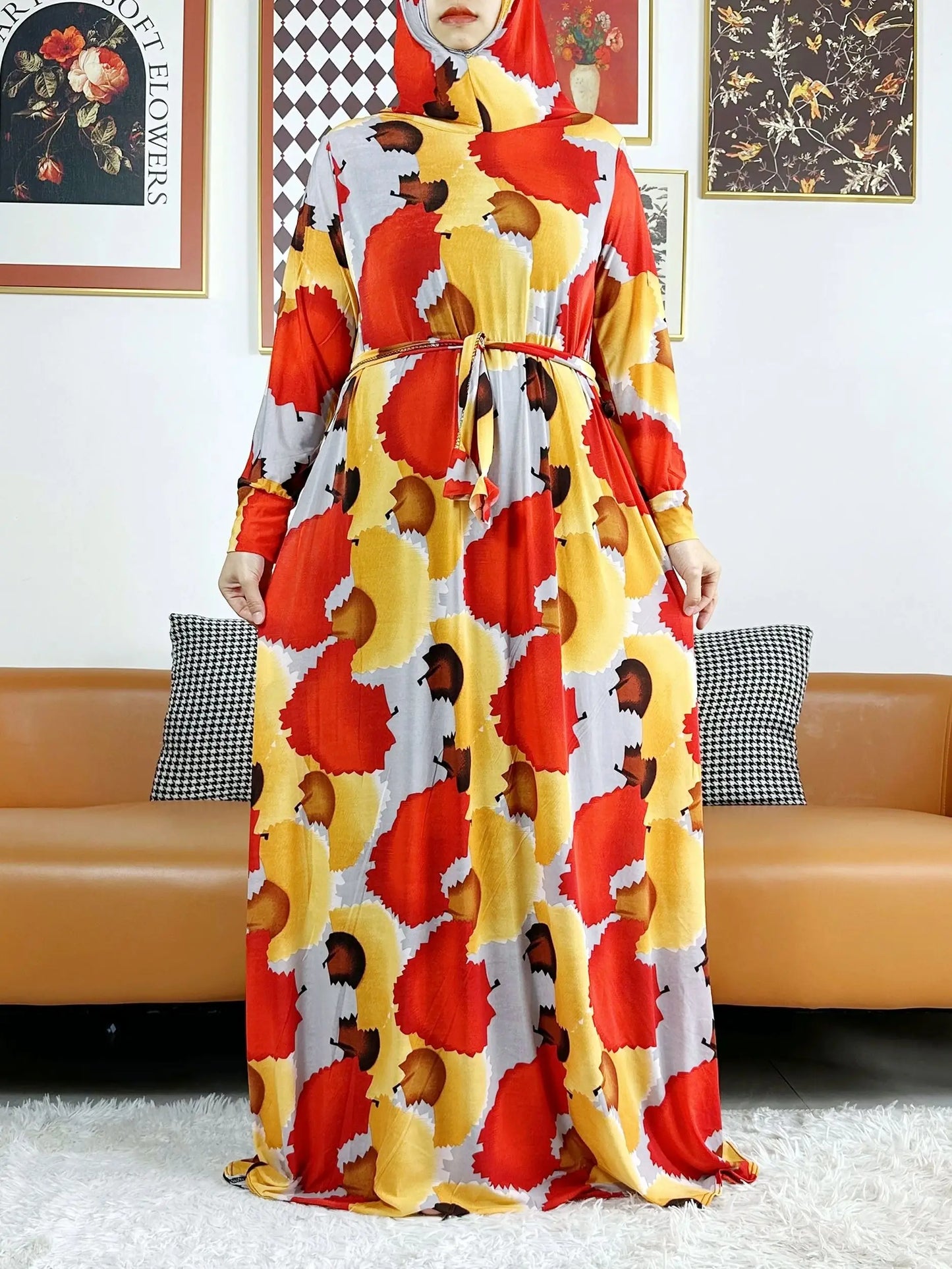 One Piece Set Muslim Young Girls Hooded Hijab Abaya Dress Ramadan Prayer Set Arab Dubai Headscarf Long Robe Islamic Party Gown