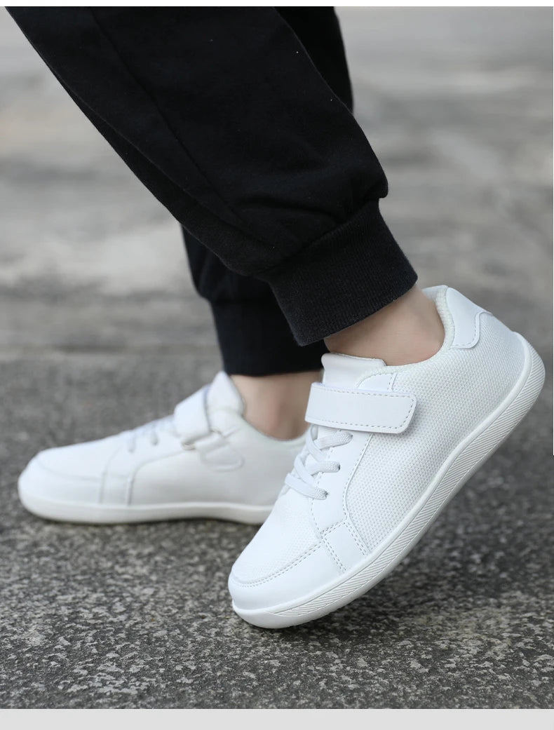 New Kids Wide Toe Barefoot Shoes Little/Big/Kid Hook Loop Minimalist Sneakers Artificial Leather Mesh Lightweight Shoes