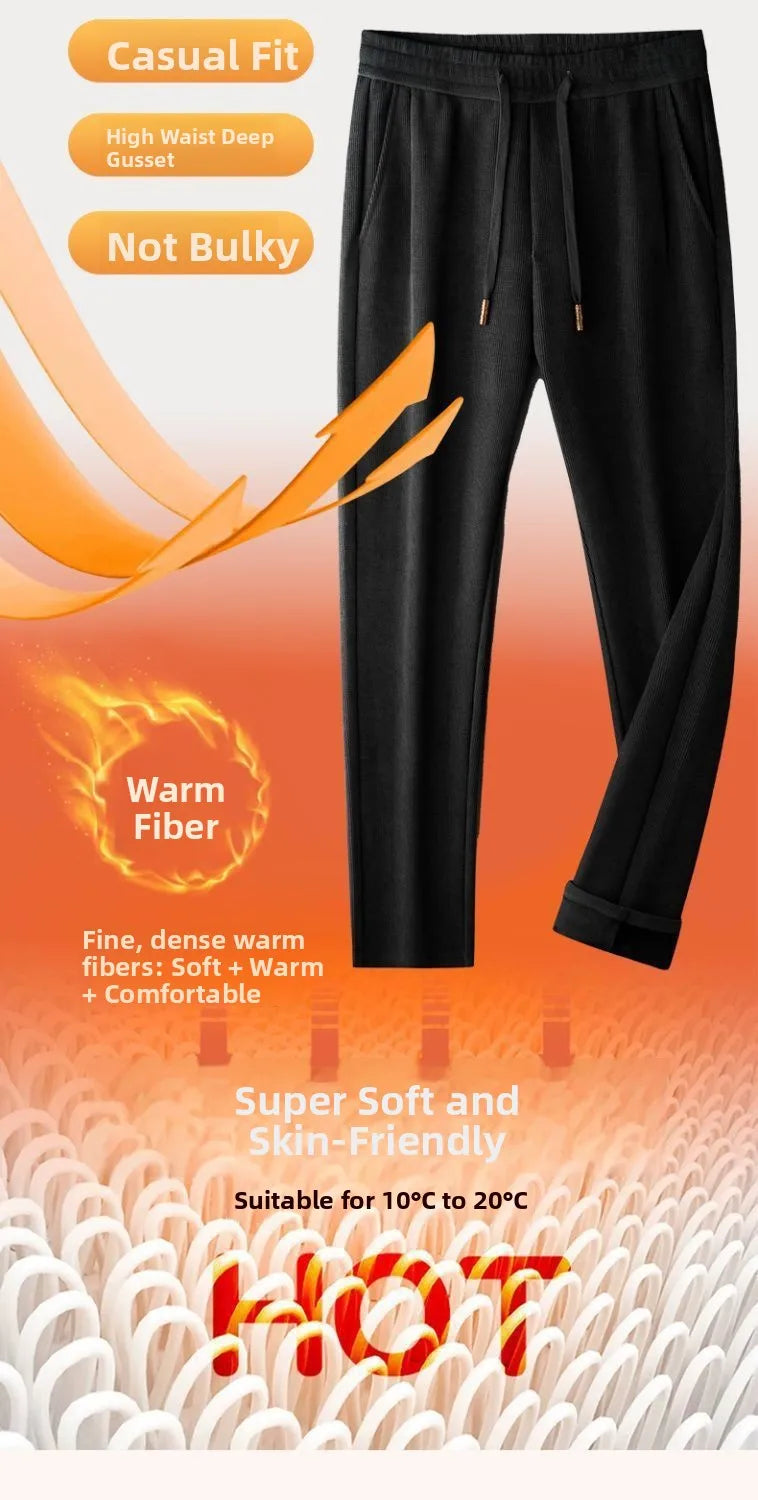 Men's Loose Straight Leg Fleece Lined Thickened Warm Casual Pants Autumn Winter Dad Pants Comfortable Polyester Fiber