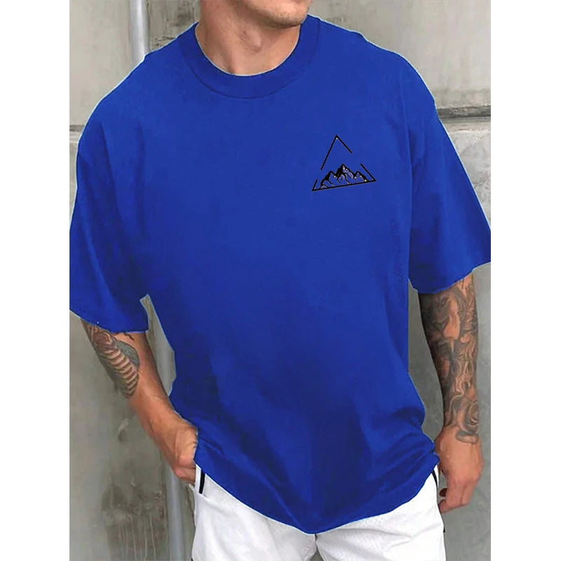 New Geometric Mountain Print Short Sleeve T-Shirt For Summer Men Casual Fashion Unisex Short Sleeve Trend Streetwear Clothing