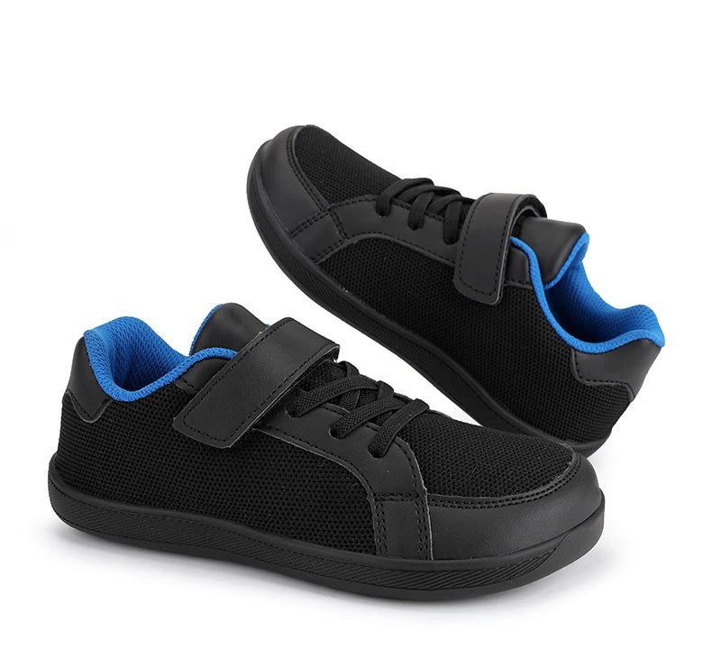 New Kids Wide Toe Barefoot Shoes Little/Big/Kid Hook Loop Minimalist Sneakers Artificial Leather Mesh Lightweight Shoes