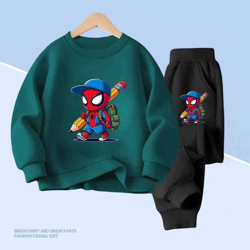 Disney Spider-Man Print Children's Hoodies and With Pocket Long Pants 2 Pcs Sweatshirt for Boys and Girls 2pcs Kids Clothes Set