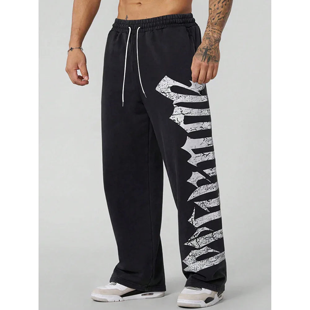 Casual Straight Leg Sports Sweatpants Loose Fit Hiphop Trendy Brand Long Pants Polyester Fabric Spring Autumn Suitable for Teens