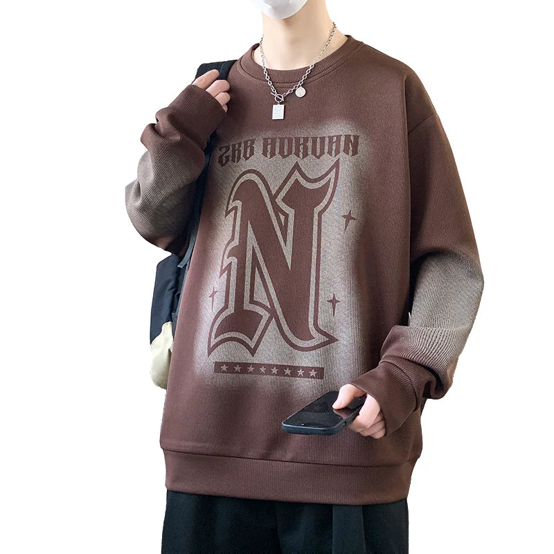 Trendy Men's Hoodie Fashionable Round-Neck Loose Casual Sweatshirt for Spring and Autumn Comfortable Youthful and Dynamic Top