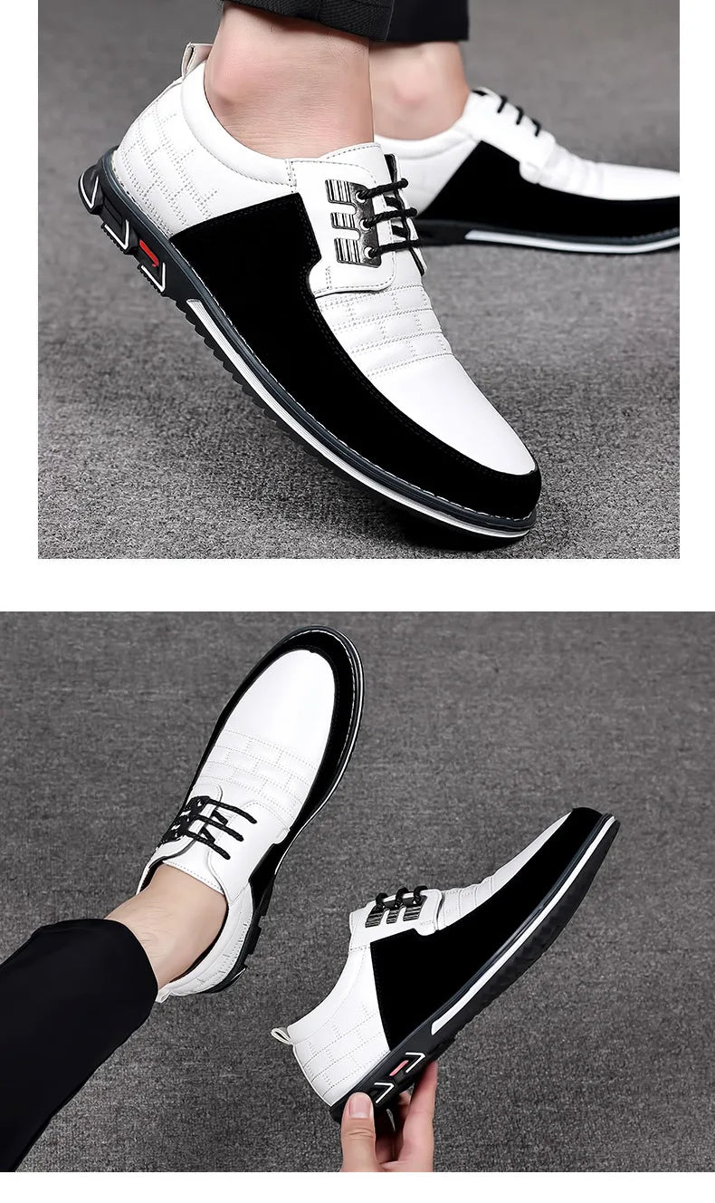2023 Men Sneakers Shoes Fashion Brand Classic Lace-Up Casual Loafers Pu Leather Shoes Black Breathable Business Men Shoes