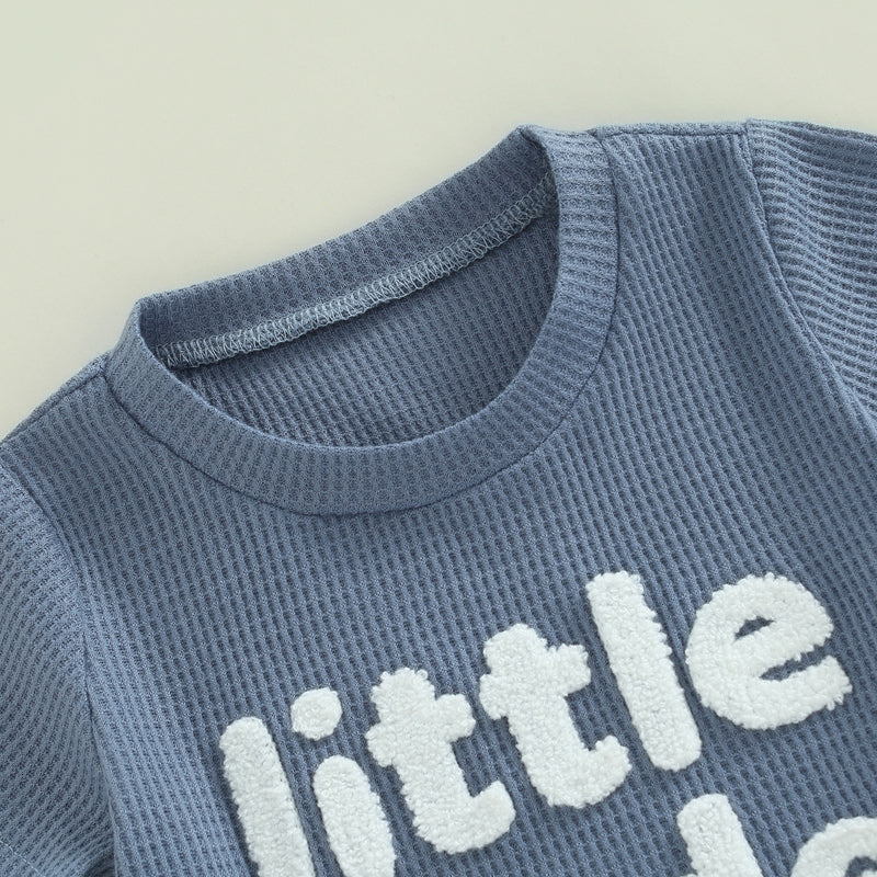 Tregren 0-3Y Toddler Boys Waffle Outfits Summer Short Sleeve Letter Print Tops + Drawstring Shorts Set Newborn Infant Clothes