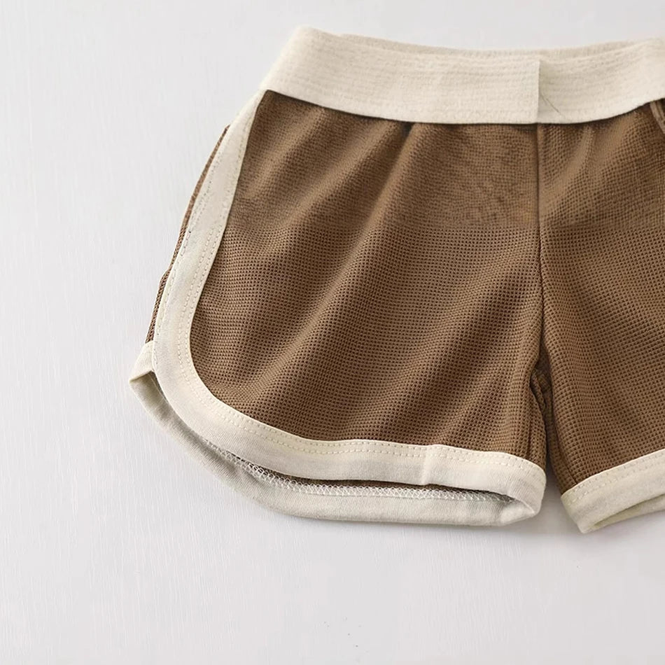 Kids Cartoon Pattern Waffle Like Knit Short Sleeve Set Children Stretchy Waist Summer Casual Clothes Two Piece Outfit 2025