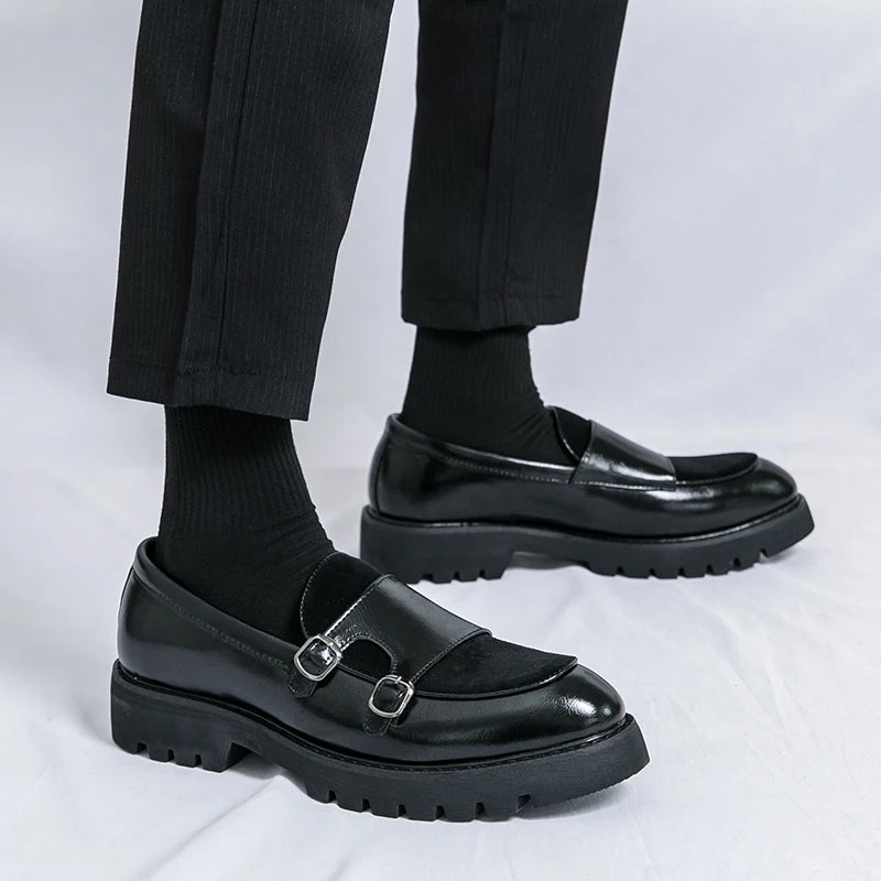 British Men's Shoes Trend Thick Soles High Height Loafers Green Outdoor Commuting Leather Casual Shoes for Men's Lightweight