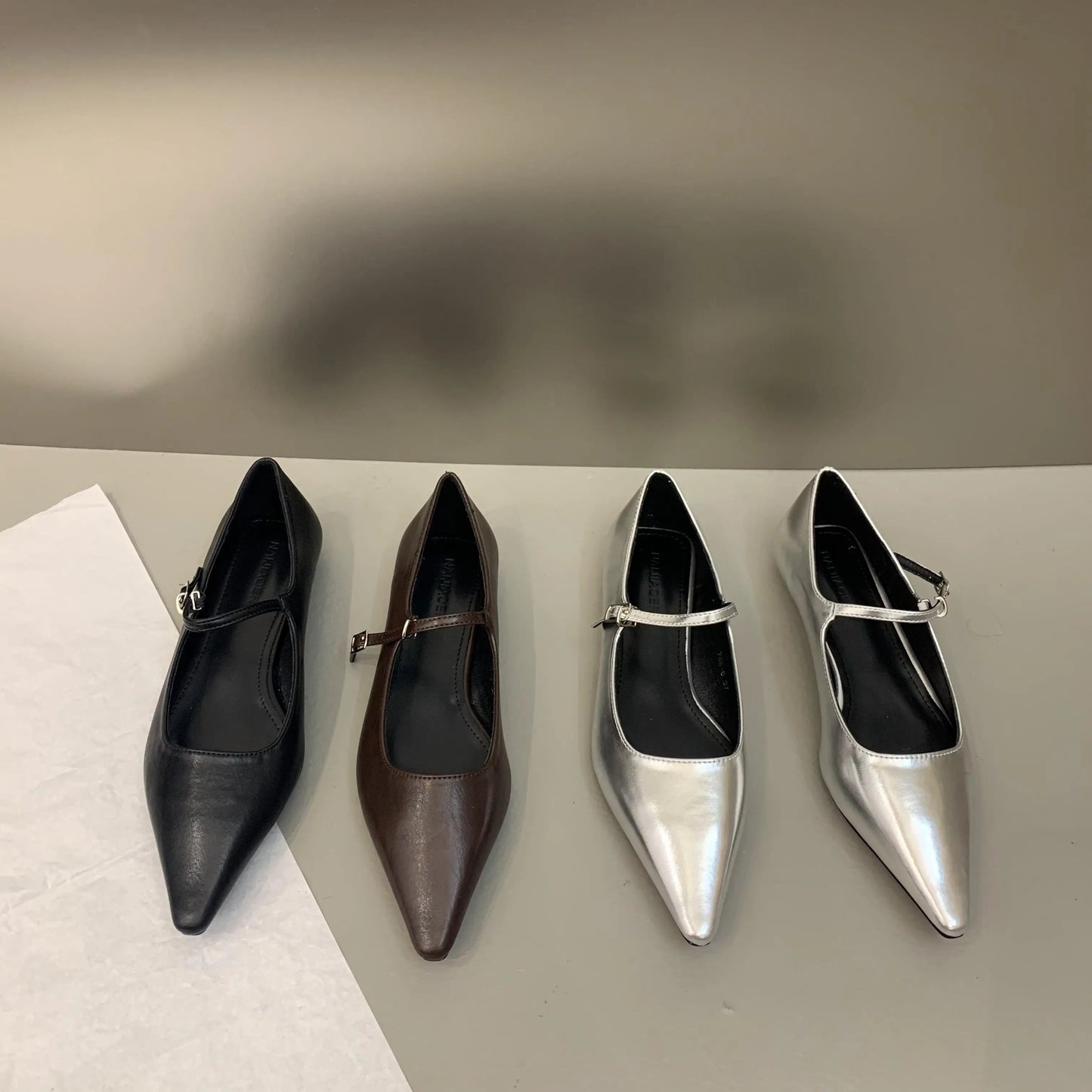 Flat Shoes for Women 2025 Spring Autumn New Mary Jane Shoes Low Heel Pointed Flat Bottomed Women's Shoes Plus Size 42 43 44