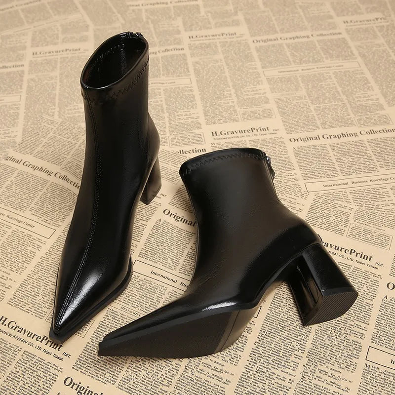 Pointed Toe Women Ankle Boots 2025 New Autumn Elegant Outdoor High Heels Shoes Women Fashion Zippers Designer Short Boots Ladies