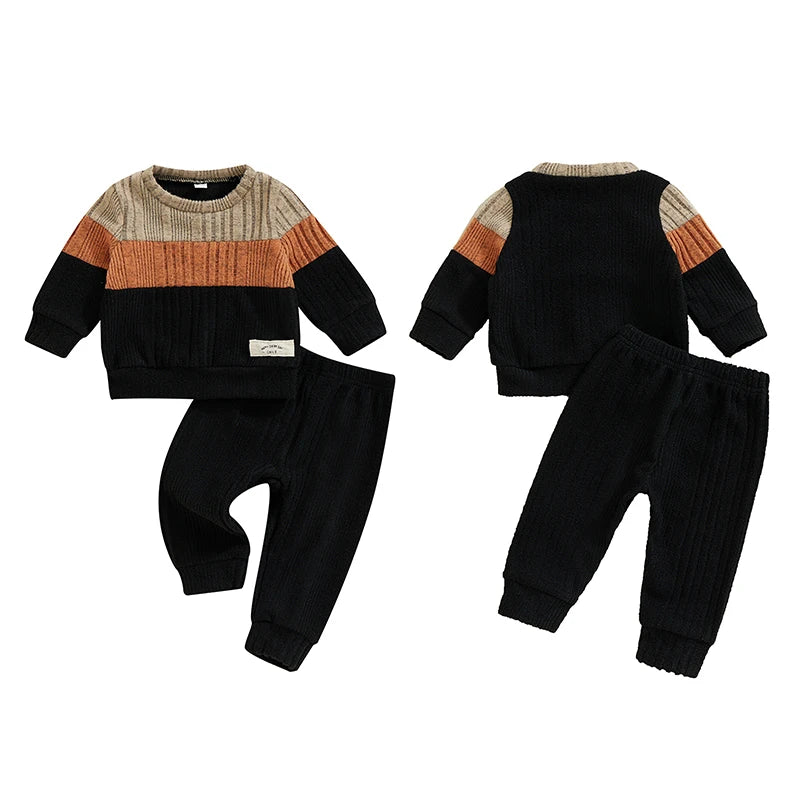 Pudcoco Infant Baby Boy 2Pcs Fall Outfits Long Sleeve Contrast Color Sweater + Pants Set Warm Clothes